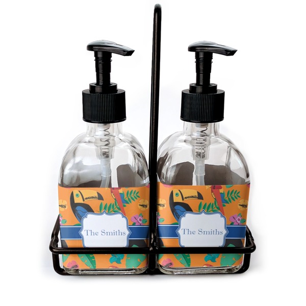 Custom Toucans Glass Soap & Lotion Bottle Set (Personalized)