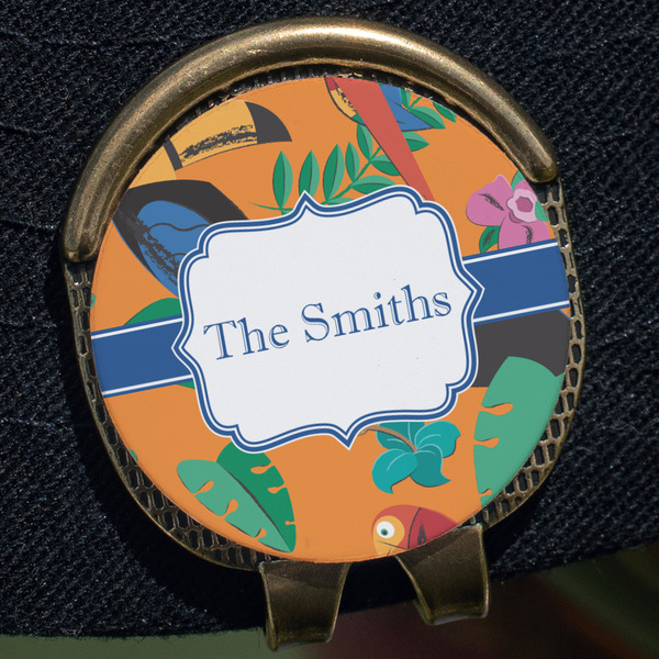 Toucans Golf Ball Marker Hat Clip - Gold - Close Up