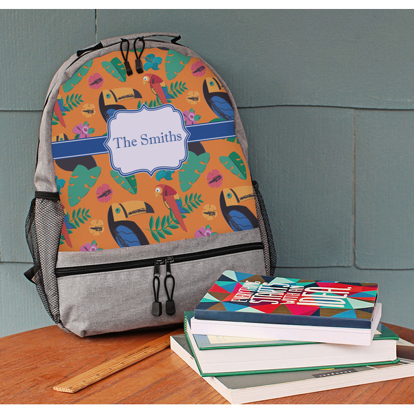 Toucans Large Backpack - Gray - On Desk