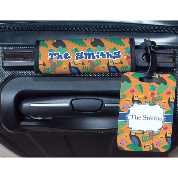 Toucans Metal Luggage Tag & Handle Wrap - In Context
