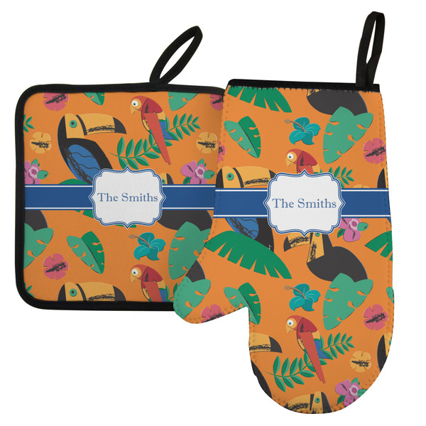 Custom Toucans Left Oven Mitt & Pot Holder Set w/ Name or Text