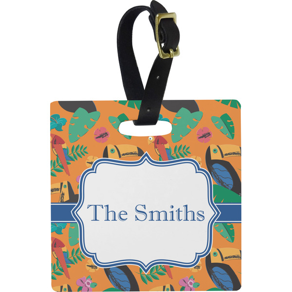Custom Toucans Plastic Luggage Tag - Square w/ Name or Text
