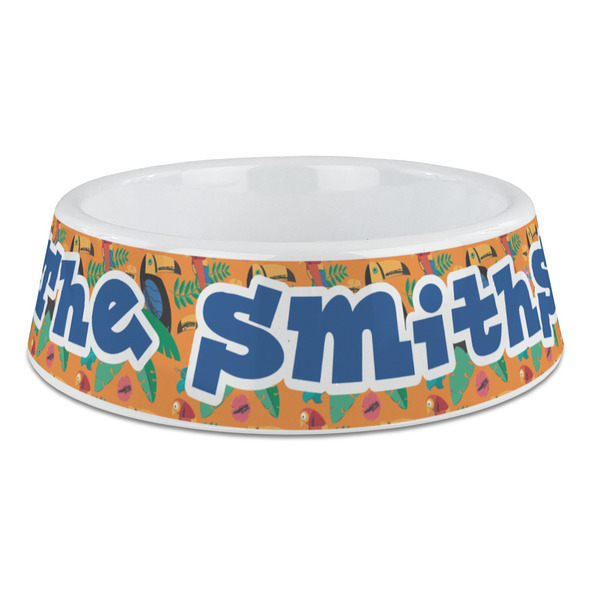 Custom Toucans Plastic Dog Bowl - Large (Personalized)