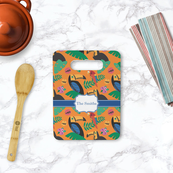 Toucans Rectangle Trivet with Handle - LIFESTYLE