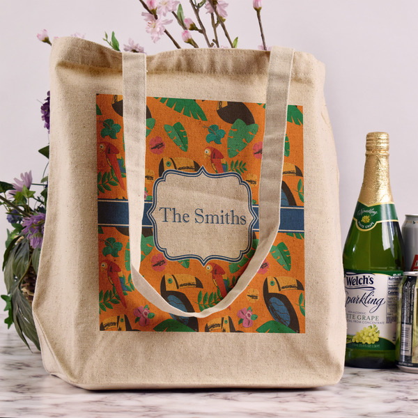 Toucans Reusable Cotton Grocery Bag - In Context