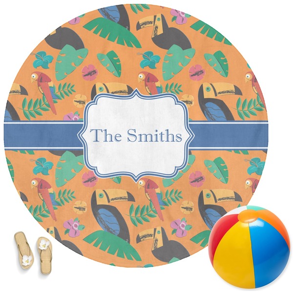 Custom Toucans Round Beach Towel (Personalized)