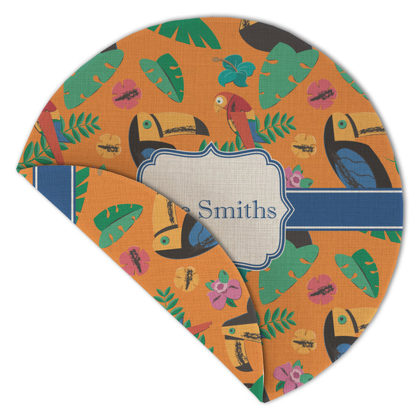 Toucans Round Linen Placemats - Front (folded corner double sided)