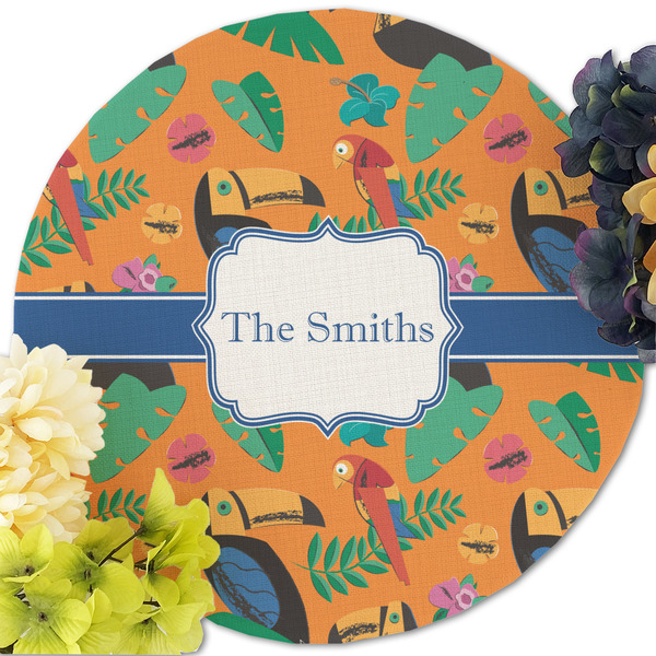 Toucans Round Linen Placemats - Front (w flowers)
