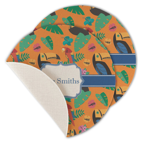 Custom Toucans Round Linen Placemat - Single Sided - Set of 4 (Personalized)