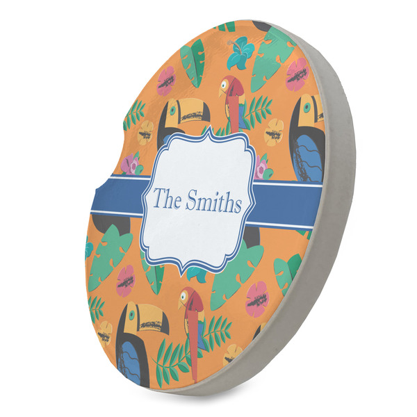 Toucans Sandstone Car Coaster - STANDING ANGLE