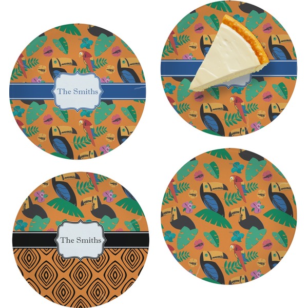Custom Toucans Set of 4 Glass Appetizer / Dessert Plate 8" (Personalized)