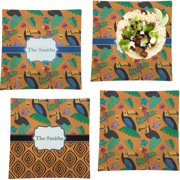 Custom Toucans Set of 4 Glass Square Lunch / Dinner Plate 9.5" (Personalized)
