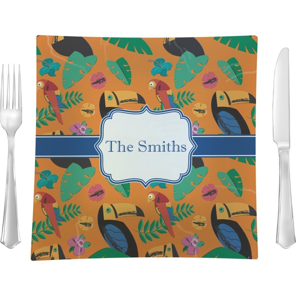 Custom Toucans Glass Square Lunch / Dinner Plate 9.5" (Personalized)