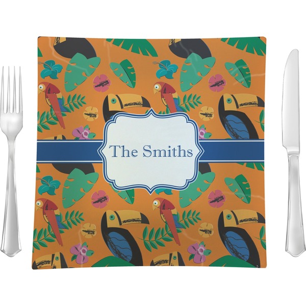 Custom Toucans 9.5" Glass Square Lunch / Dinner Plate- Single or Set of 4 (Personalized)