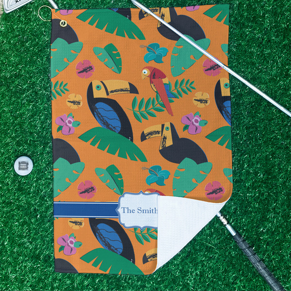 Toucans Waffle Weave Golf Towel - In Context