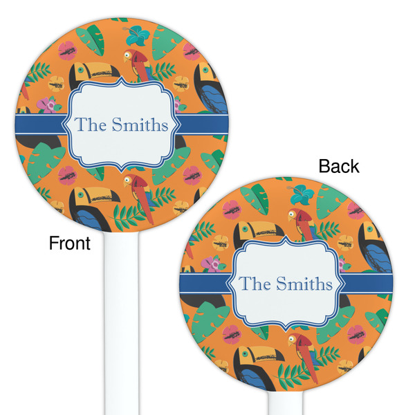 Toucans White Plastic 5.5" Stir Stick - Double Sided - Round - Front & Back