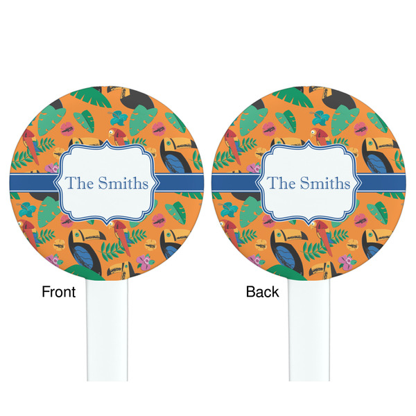 Toucans White Plastic 7" Stir Stick - Double Sided - Round - Front & Back
