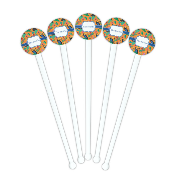 Toucans White Plastic 7" Stir Stick - Round - Fan View