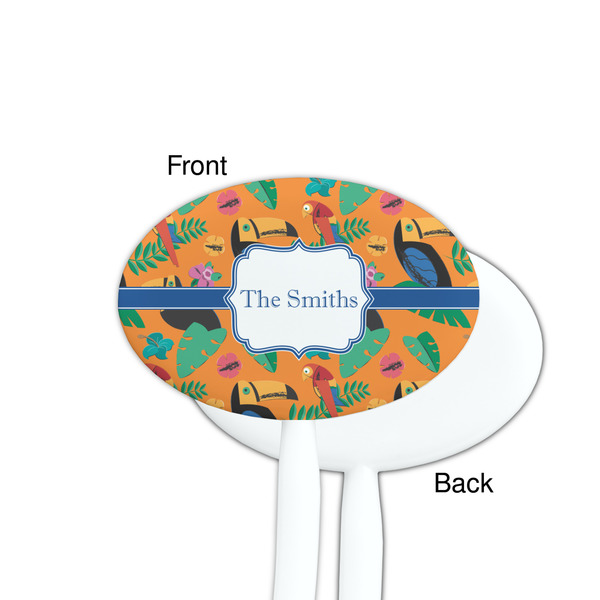 Toucans White Plastic 7" Stir Stick - Single Sided - Oval - Front & Back