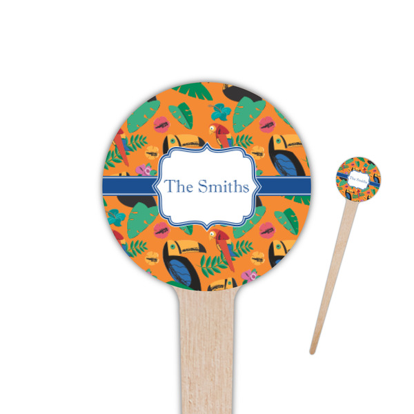 Custom Toucans 4" Round Wooden Food Picks - Double Sided (Personalized)