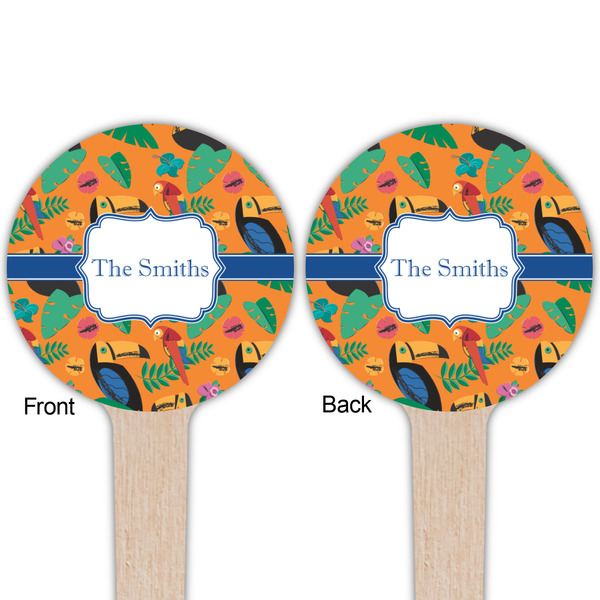 Toucans Wooden 4" Food Pick - Round - Double Sided - Front & Back