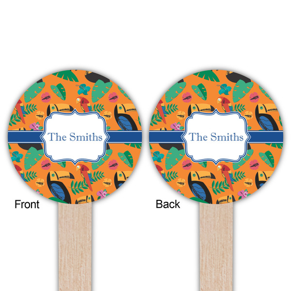 Toucans Wooden 6" Food Pick - Round - Double Sided - Front & Back