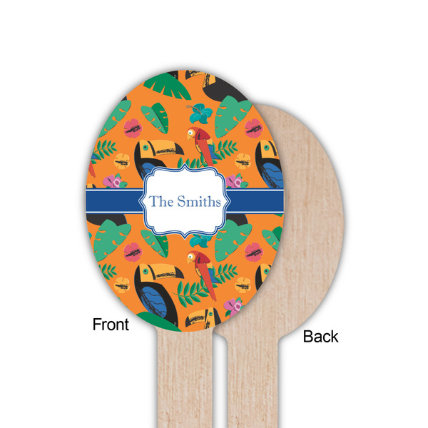 Toucans Wooden Food Pick - Oval - Single Sided - Front & Back