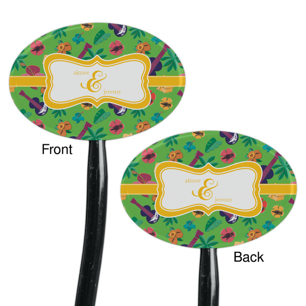 Luau Party Black Plastic 7" Stir Stick - Double Sided - Oval - Front & Back
