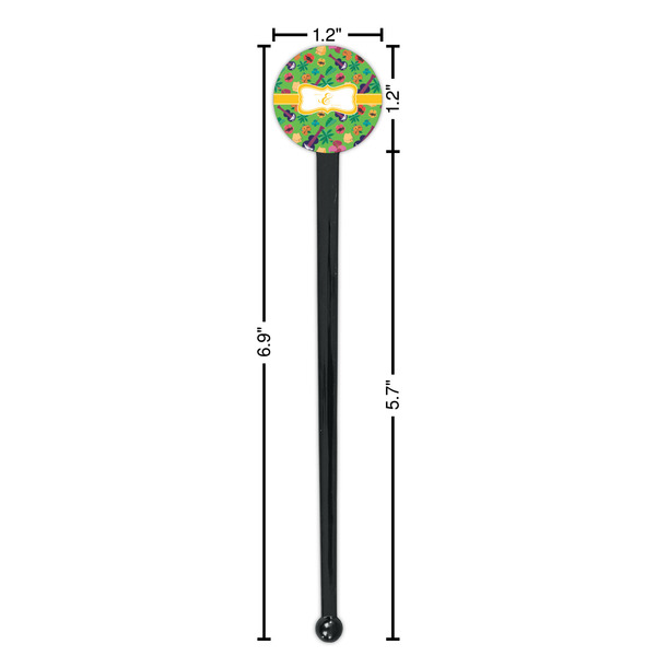 Luau Party Black Plastic 7" Stir Stick - Round - Dimensions