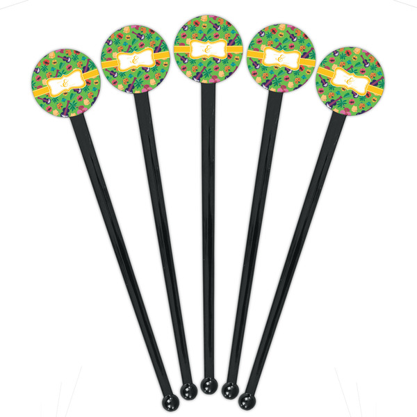 Luau Party Black Plastic 7" Stir Stick - Round - Fan View