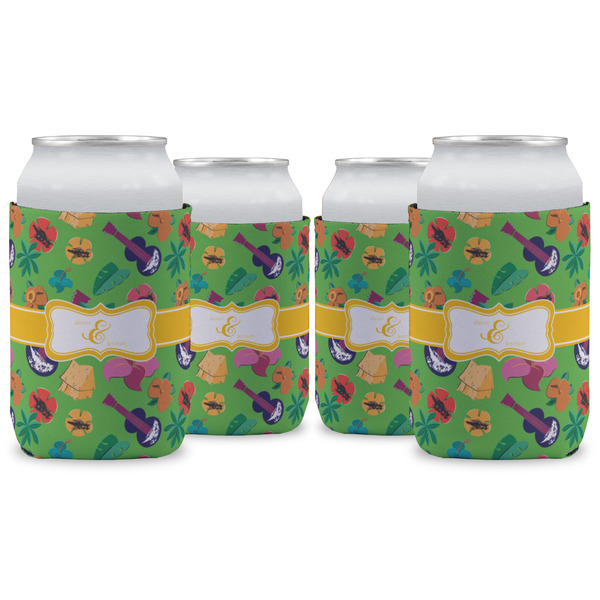 Custom Luau Party Can Cooler (12 oz) - Set of 4 w/ Couple's Names