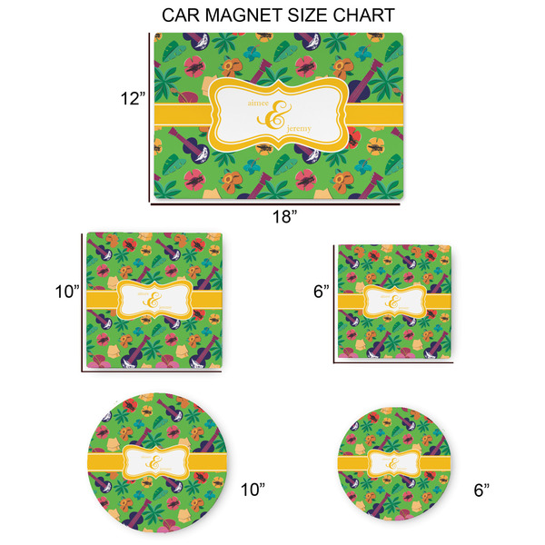 Luau Party Car Magnets - SIZE CHART