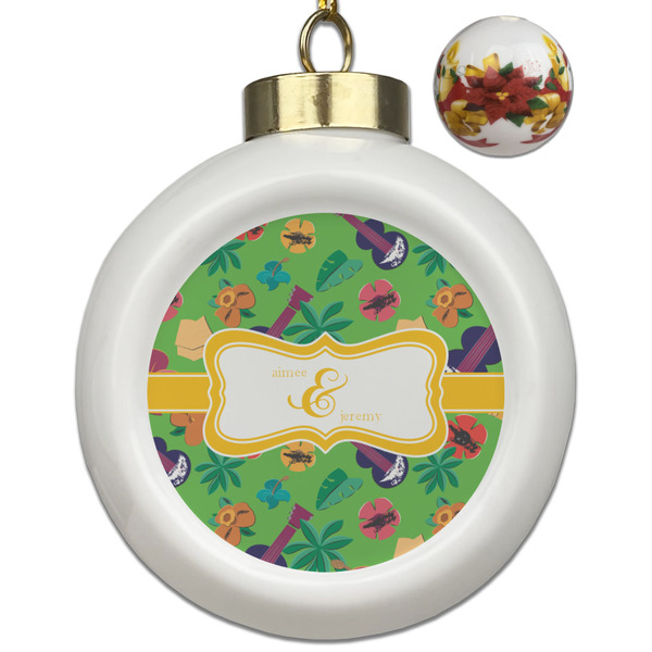 Custom Luau Party Ceramic Ball Ornaments - Poinsettia Garland (Personalized)