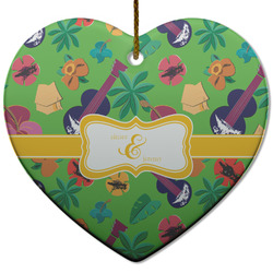 Luau Party Heart Ceramic Ornament w/ Couple's Names