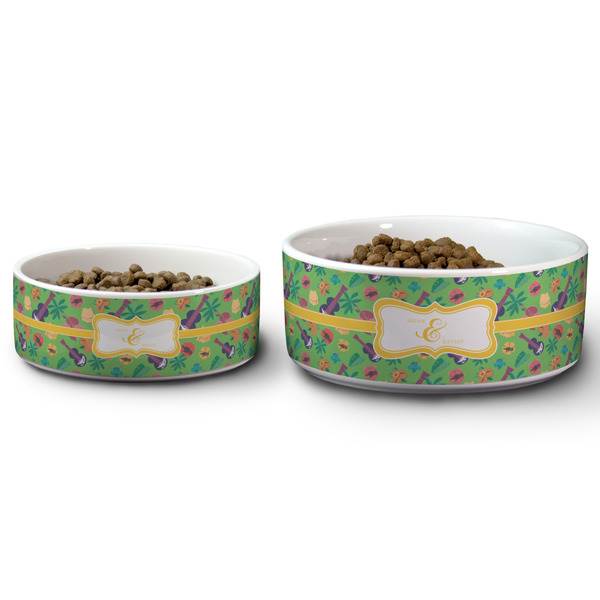 Luau Party Ceramic Dog Bowls - Size Comparison