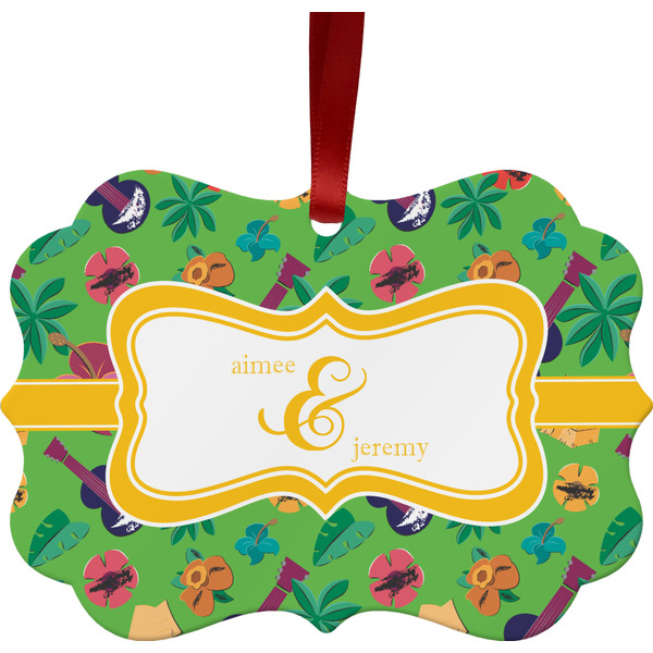 Custom Luau Party Metal Frame Ornament - Double Sided w/ Couple's Names