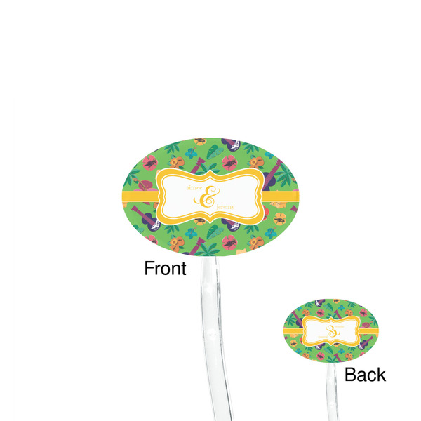 Luau Party Clear Plastic 7" Stir Stick - Oval - Front & Back