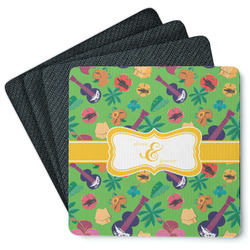 Luau Party Square Rubber Backed Coasters - Set of 4 (Personalized)