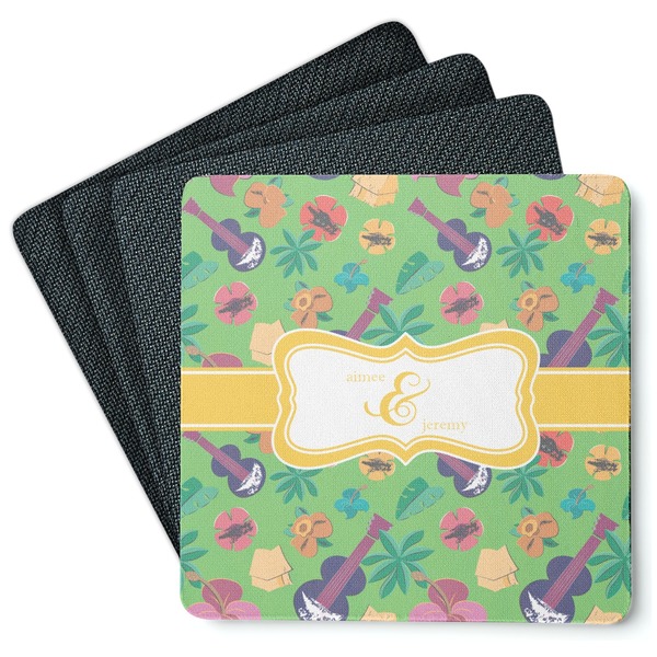 Custom Luau Party Square Rubber Backed Coasters - Set of 4 (Personalized)