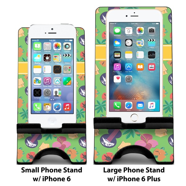Luau Party Compare Phone Stand Sizes - with iPhones