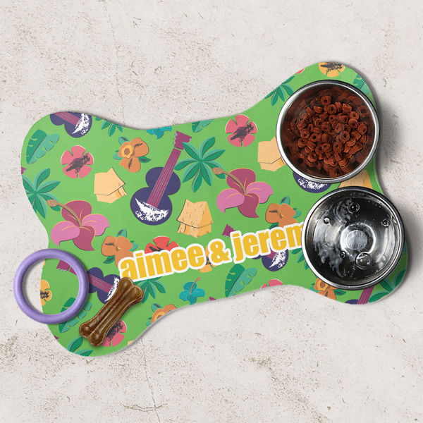 Luau Party Dog Bone Shaped Mat Lifestyle