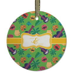 Luau Party Flat Glass Ornament - Round w/ Couple's Names