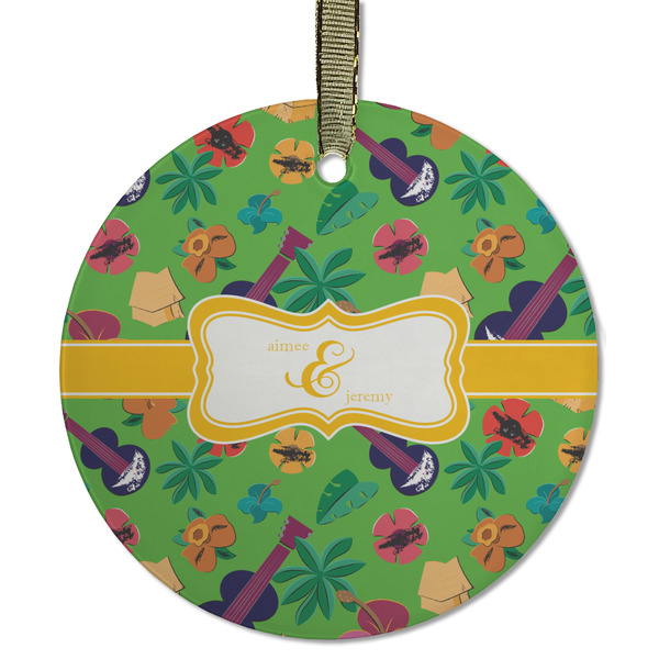 Custom Luau Party Flat Glass Ornament - Round w/ Couple's Names