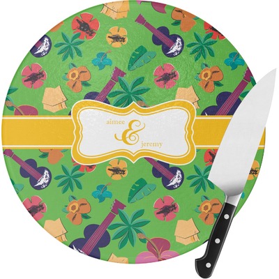 Luau Party Round Glass Cutting Board (Personalized)