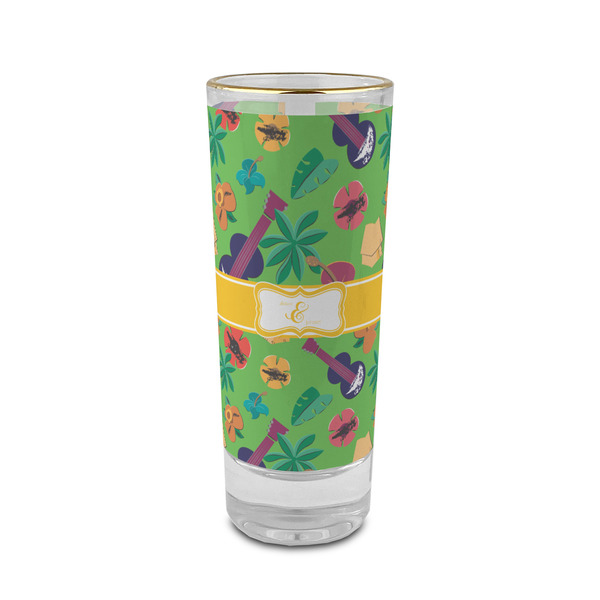 Custom Luau Party 2 oz Shot Glass -  Glass with Gold Rim - Set of 4 (Personalized)