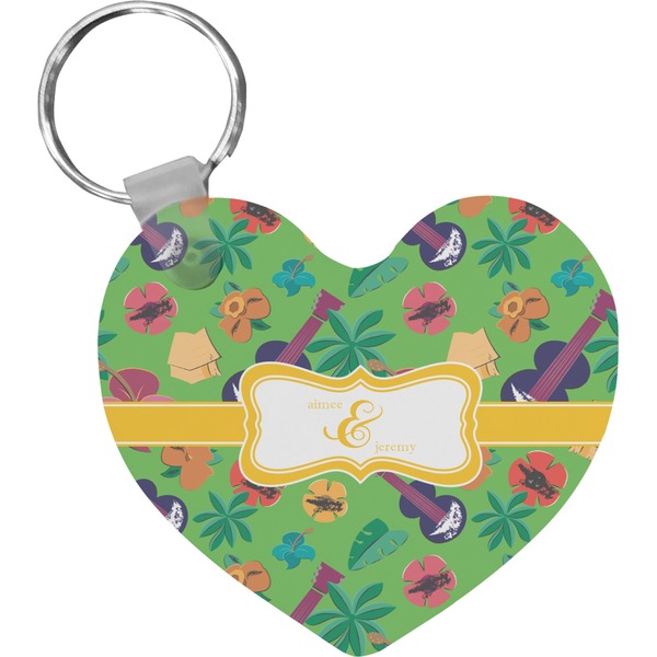 Custom Luau Party Heart Plastic Keychain w/ Couple's Names