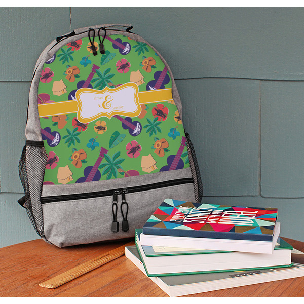 Luau Party Large Backpack - Gray - On Desk