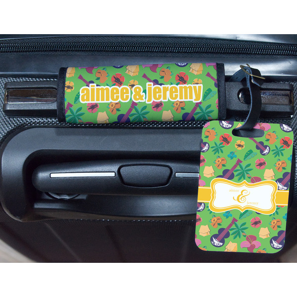 Luau Party Metal Luggage Tag & Handle Wrap - In Context