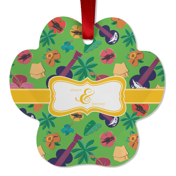 Custom Luau Party Metal Paw Ornament - Double Sided w/ Couple's Names