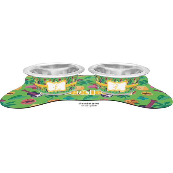 Luau Party Metal Pet Bowls - On Dog Bone Shaped Mat